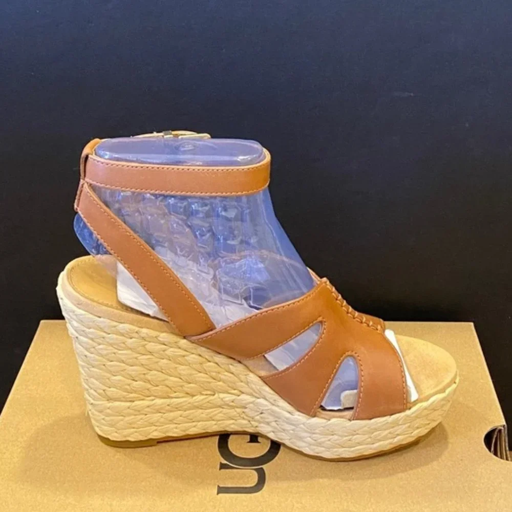 Ugg Careena Chestnut Espadrille Wedges Sandals Shoes Heels Pumps Multi Size NEW